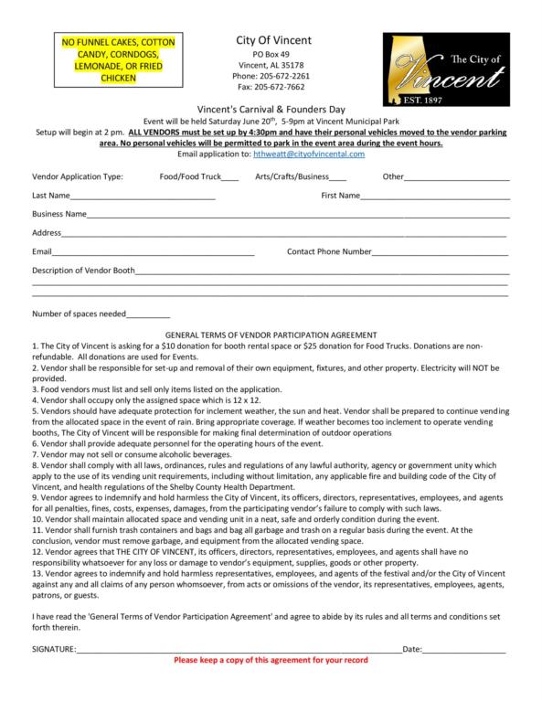 Founder's Day Vendor Application